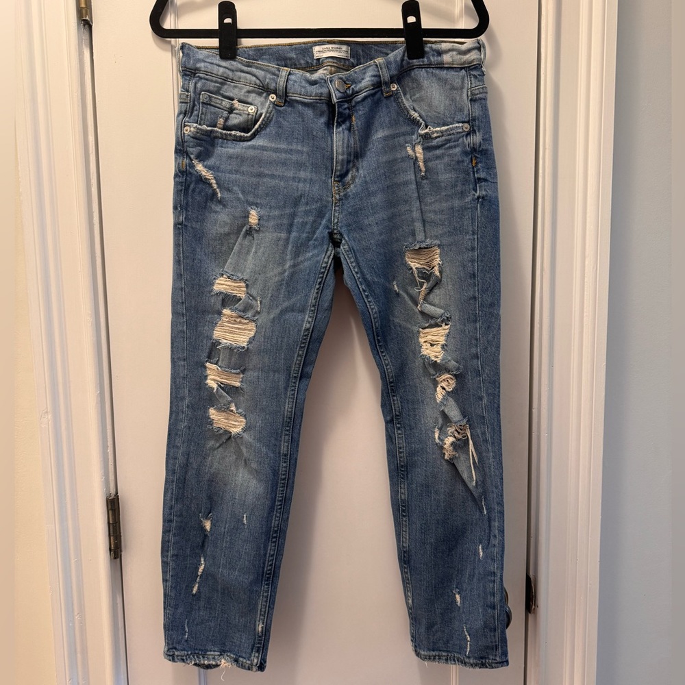 Zara Distressed Straight Leg Jeans